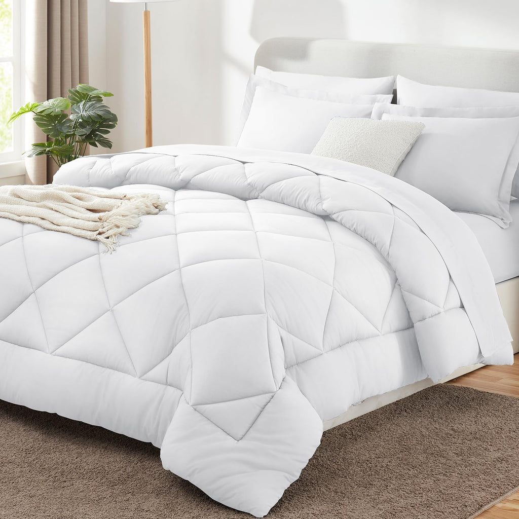 Cozylux King Bed In A Bag 7-Pieces Comforter Sets With Comforter And Sheets White All Season Bedding Sets With Comforter, Pillow
