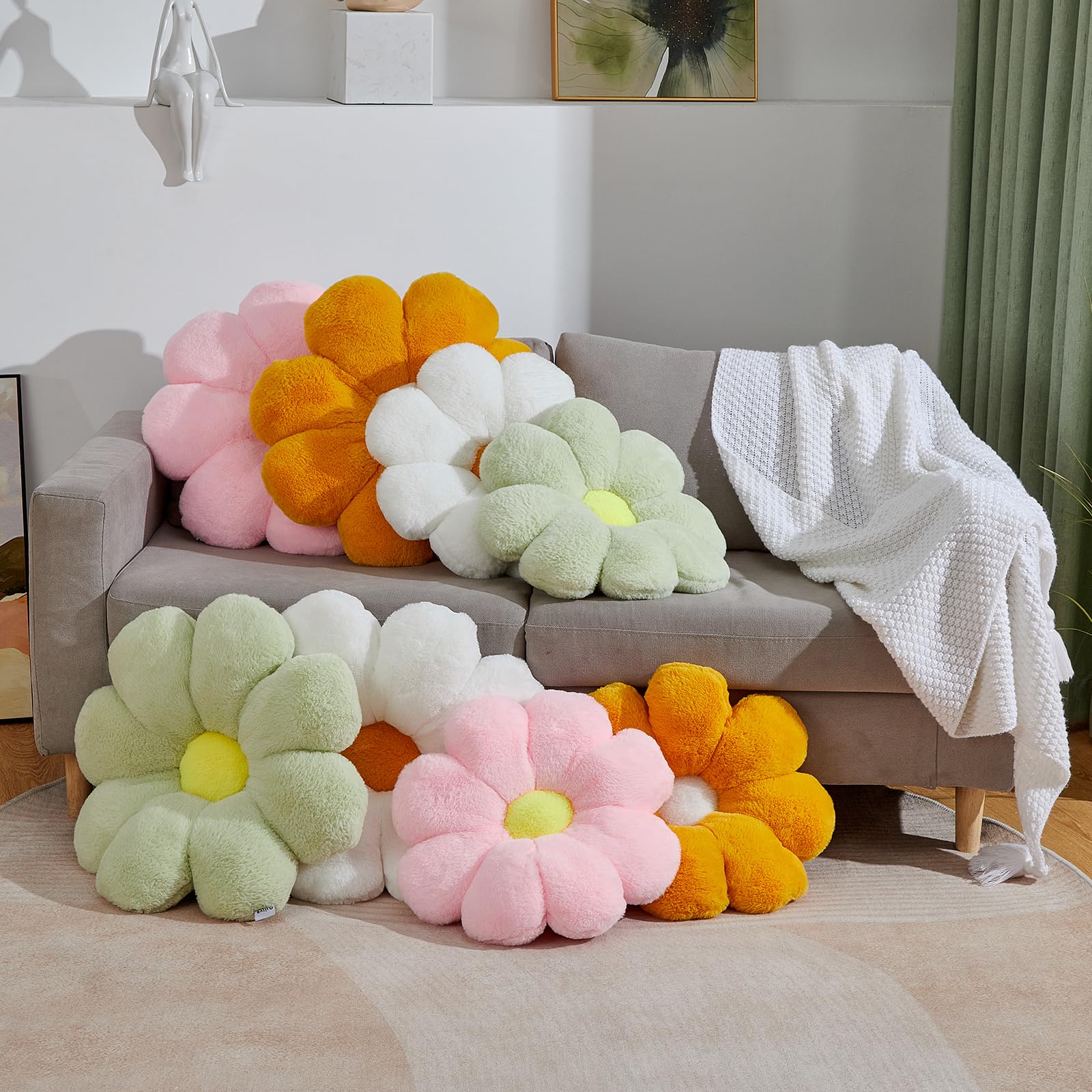 Ailive 17.7In Cute White Daisy Flower Shaped Kids Throw Pillow Flower Throw Pillow Floor Pillow Cushion Sunflower Pillow Decorat