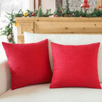 Otostar Linen Throw Pillow Covers Set Of 2 Decorative Square Pillowcases Cushion Covers 18X18 Inch For Home Decor Sofa Bedroom Car 45 X 45 Cm Christmas Red