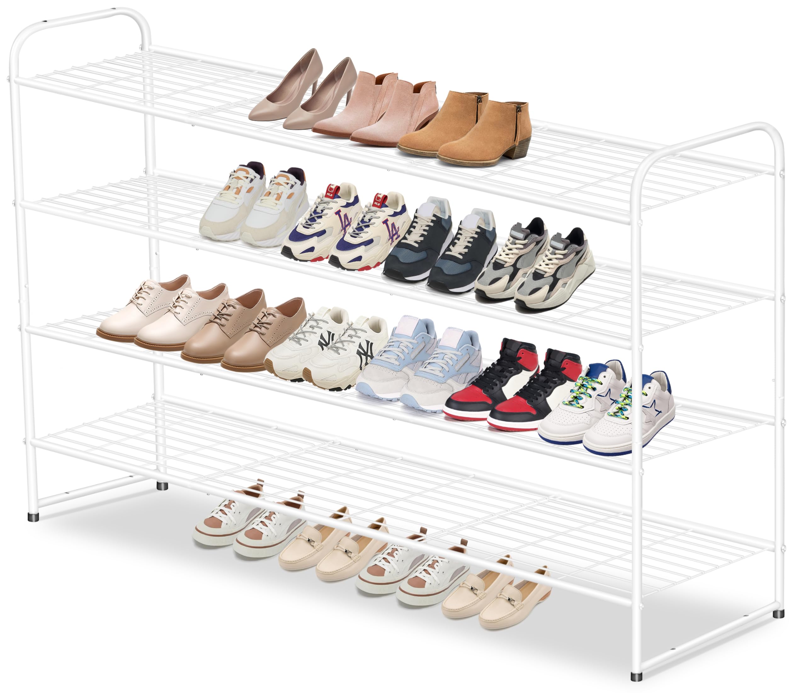 AOODA 4 Tier Long Metal Shoe Rack for Closet Wide Stackable Shoe Organizer for Entryway, Bedroom, Floor, Holds 30 Pairs Men Snea