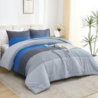Litanika Blue Grey Bed Comforter Twin Set, Xl Twin Comforter Boys Men Striped Bedding Comforter Set, 2 Pieces Lightweight Soft A