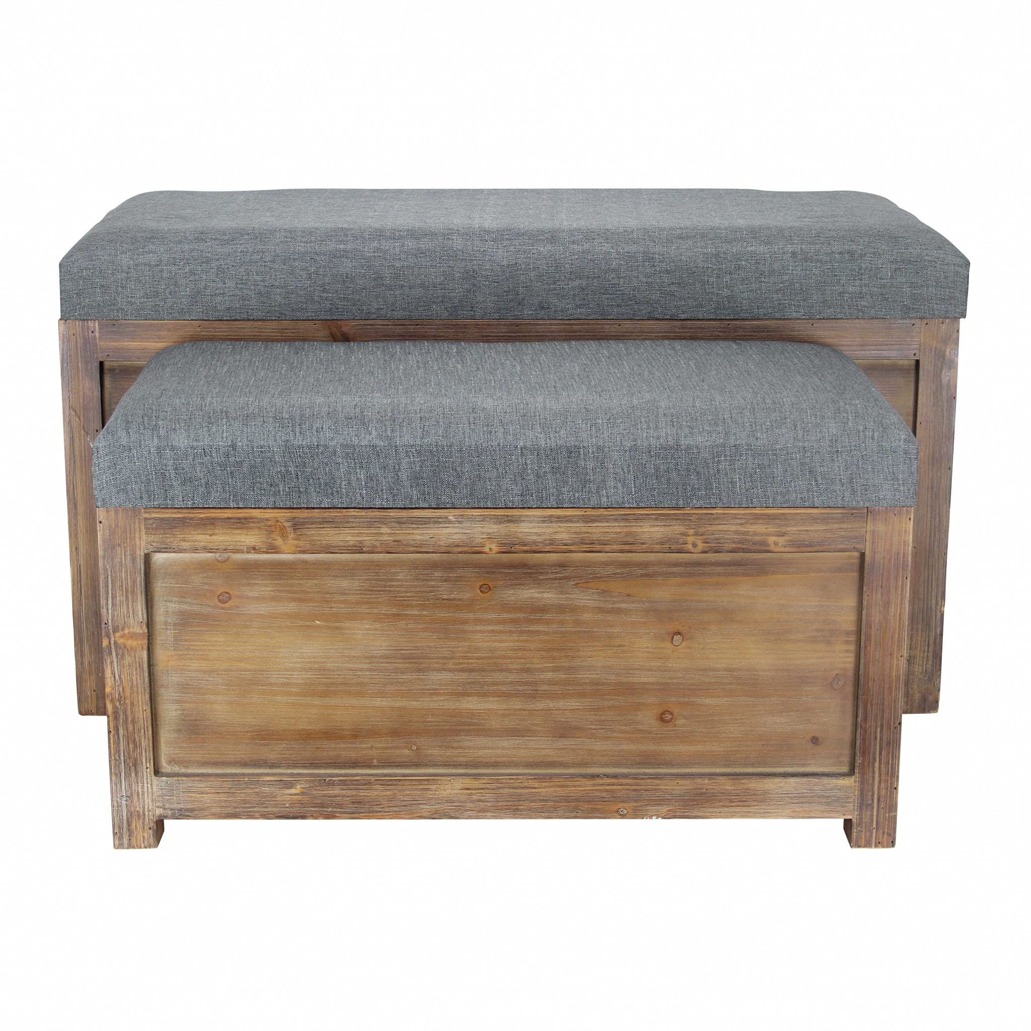 HomeRoots Set of 2 Rectangular Gray Linen Fabric and Wood Storage Benches