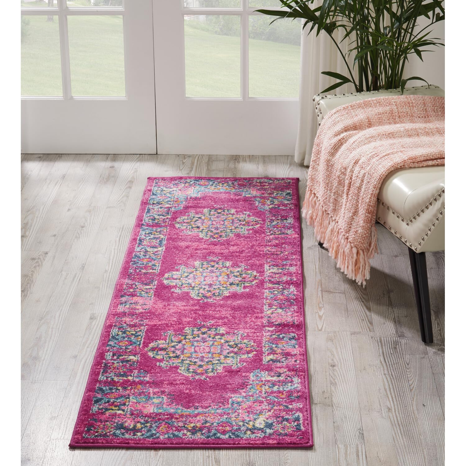 Nourison Passion Fuchsia 1'10'' X 6' Area -Rug, Boho, Traditional, Easy -Cleaning, Non Shedding, Bed Room, Living Room, Hallway,