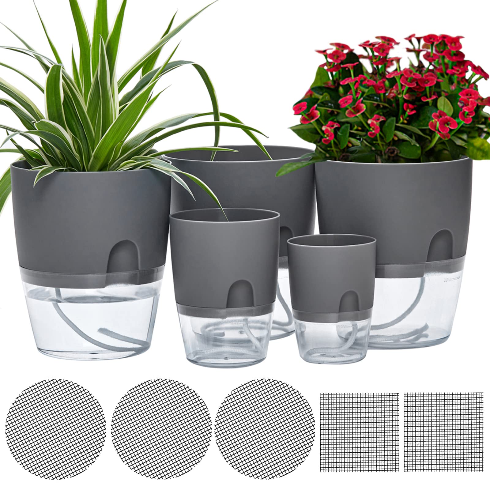 Etglcozy 6/4.1/3.2 Inch Self Watering Planter Pots, 5 Pack African Violet Pots For Indoor Outdoor Windowsill Gardens, Self Aerat