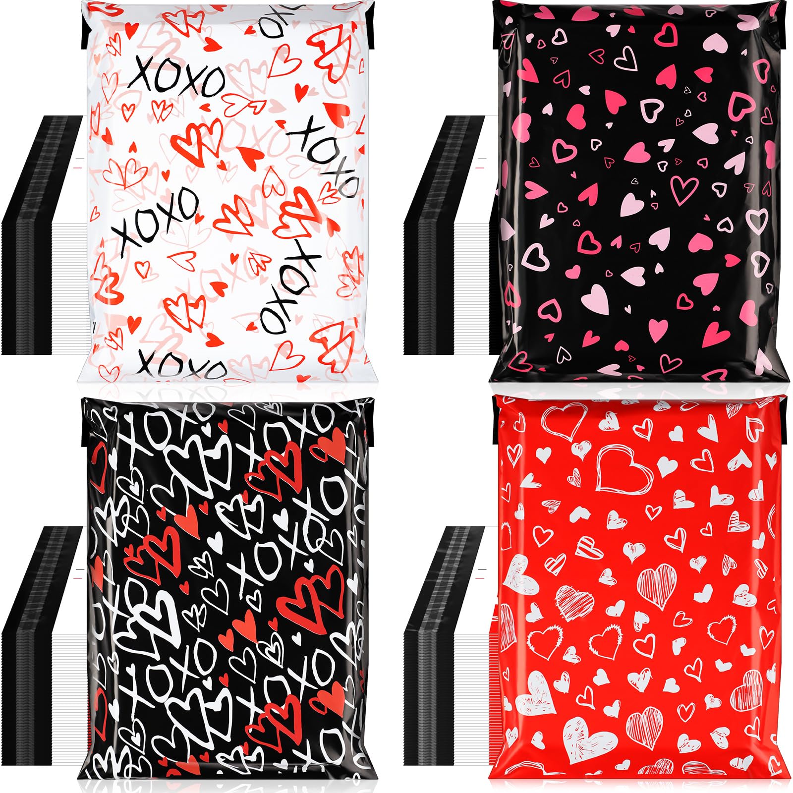 Sinload 200 Pcs Large Valentine'S Day Poly Mailers 10 X 13 Inch Shipping Bags Mailing Envelopes Holiday Mailing Red Hearts Packa