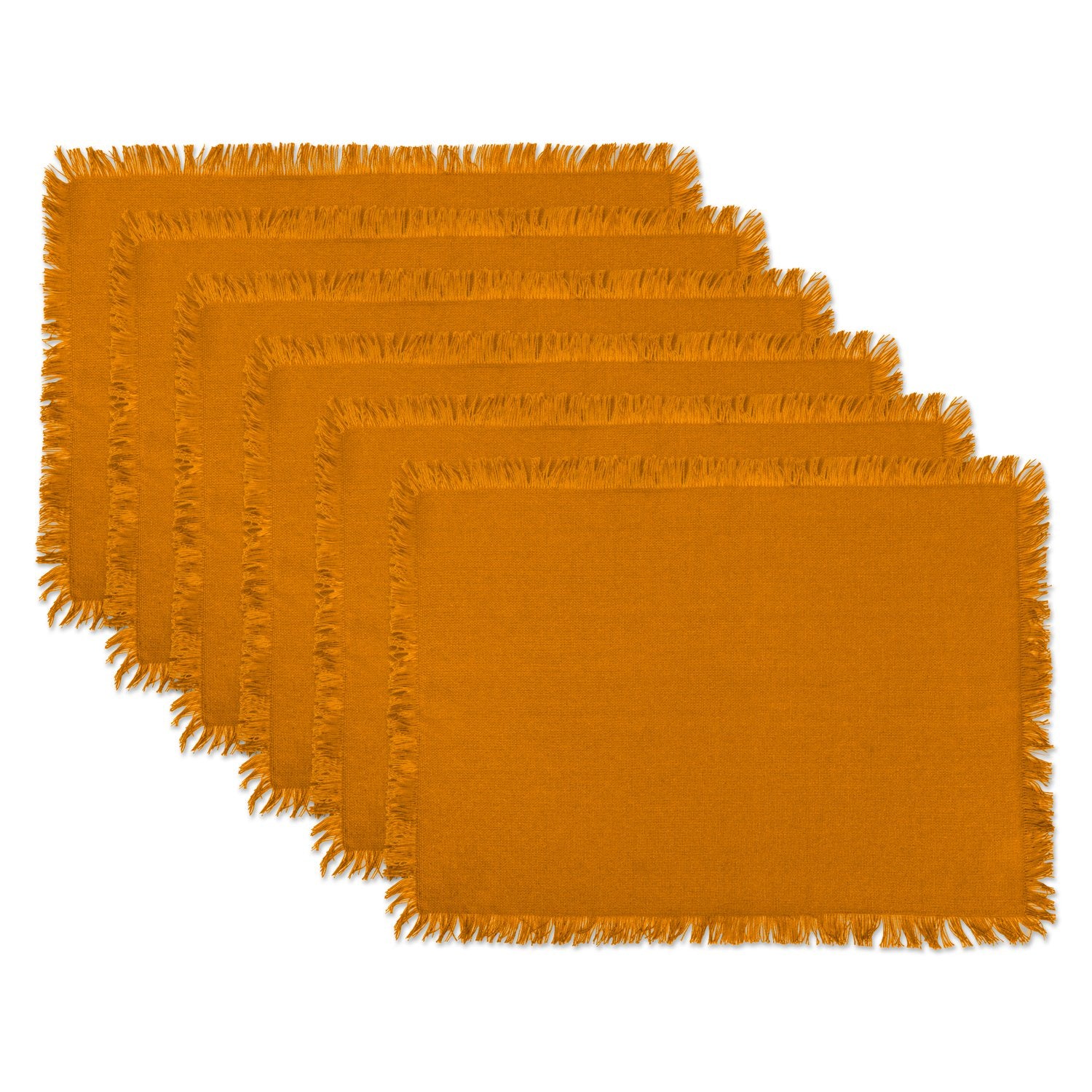 DII Everyday Collection  Fringed Solid Tabletop  Placemat Set  Pumpkin Spice  6 Piece