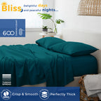 600 Thread Count Egyptian Quality 100% Cotton Sheets Set, Twin Size Bedding Set In Teal