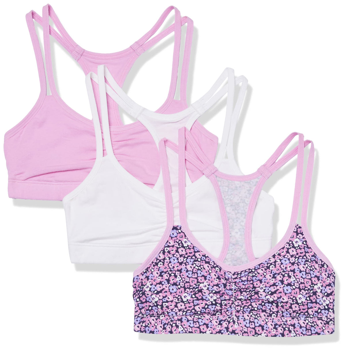 Fruit Of The Loom Girls Spaghetti Strap Sports Bra, Ditsy Bloomswhitelavish Lilac, 34