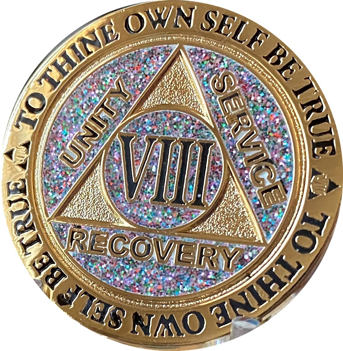 8 Year Aa Medallion Reflex Birthday Funfetti Silver Glitter Gold Plated Color Chip