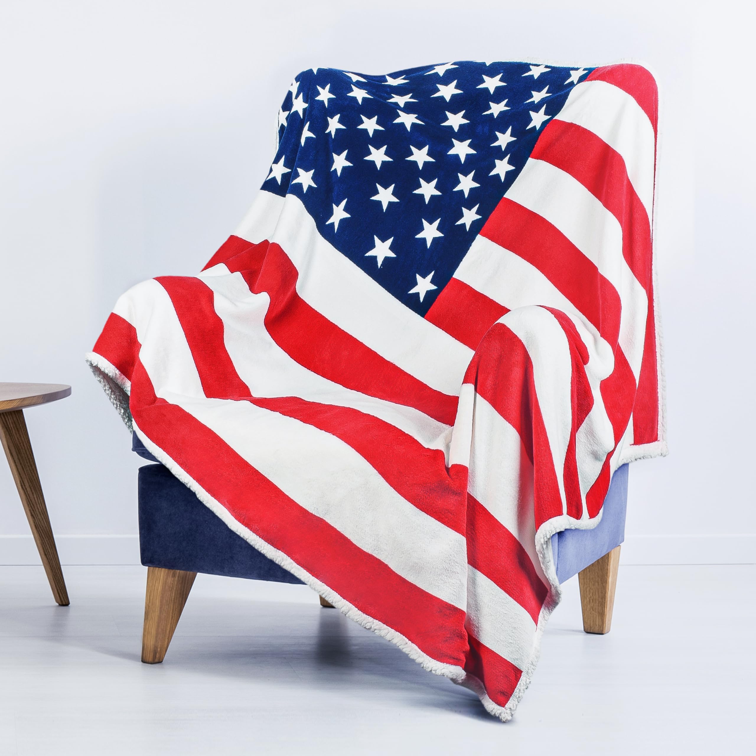 Us Flag Patriotic Sherpa Throw American Flag Blanket, Super Cozy Fleece Plush Bed Throw Tv Blankets Reversible For Bed Or Couch