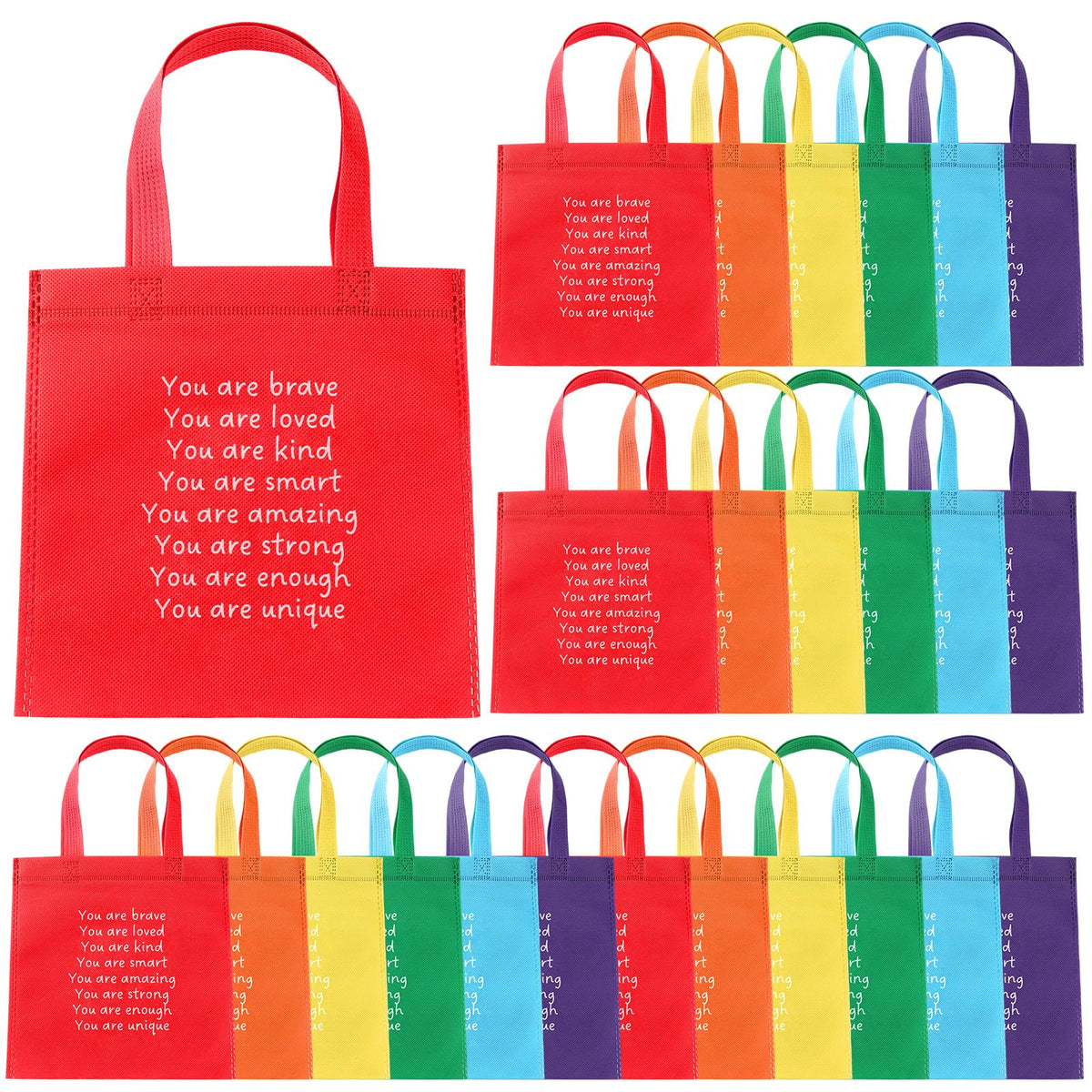 Coume Back to School Gifts Bags Inspiration Bags Reusable Treat Bags Rainbow Party Favors for Primary School Student(48 Sets)