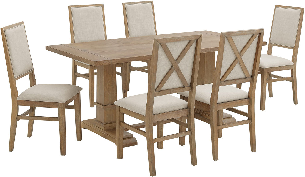 Crosley Furniture Joanna 7-Piece Modern Farmhouse Dining Table Set for 6 with Upholstered Chairs, Rustic Brown/Creme