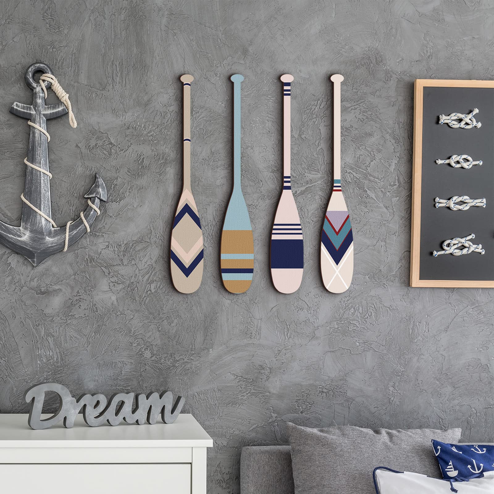 Geetery 4 Pcs 15.7 X 2.4 Inch Wood Paddle Wall Decor Nautical Canoe Oar Wall Decor Wooden Hanging Hand Crafted Paddles Wall Deco