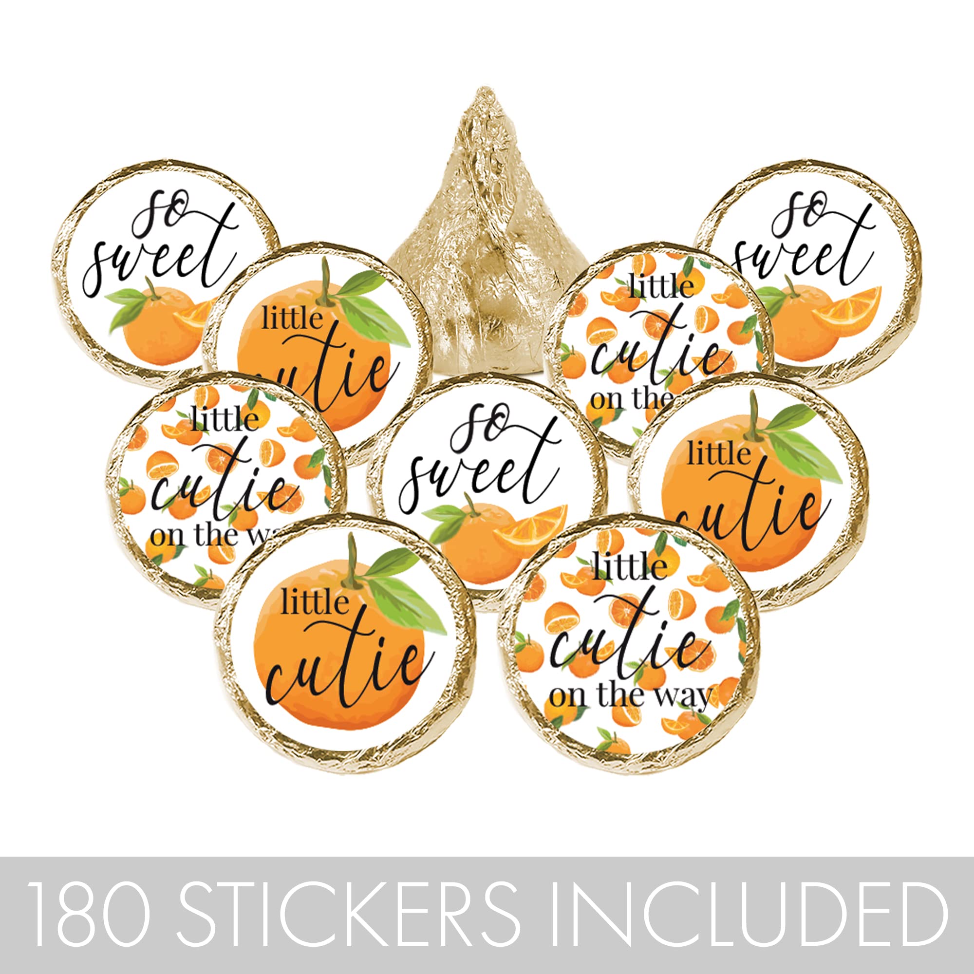 Orange Little Cutie Baby Shower Favor Stickers - 0.75 In. Chocolate Kisses Candy Labels - 180 Count