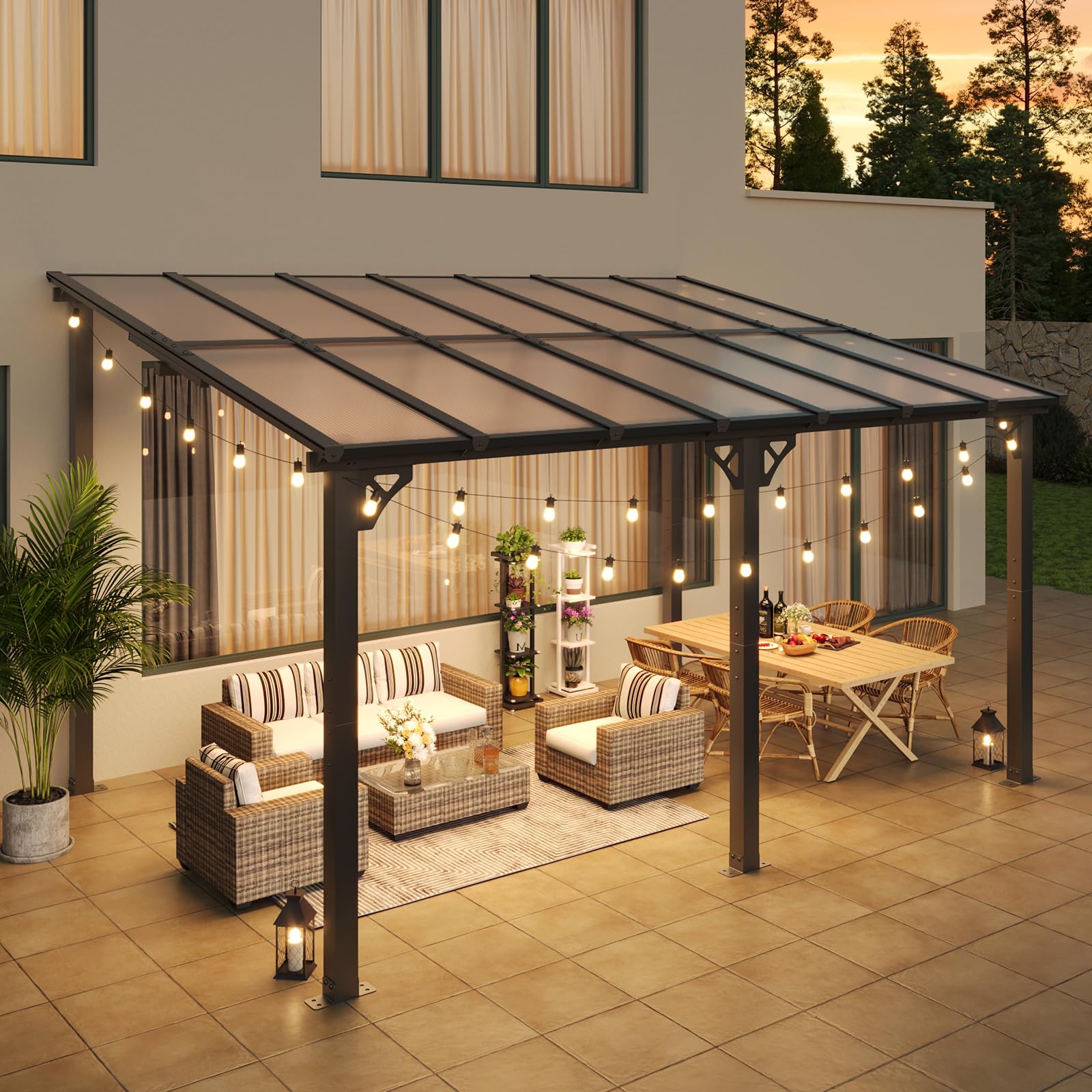 Aoxun 10 X 14 Gazebo, Wall Mounted Gazebos Pergola, Outdoor Patio, Large Wall-Mounted Heavy Duty Awnings For Patio, And Led Outd