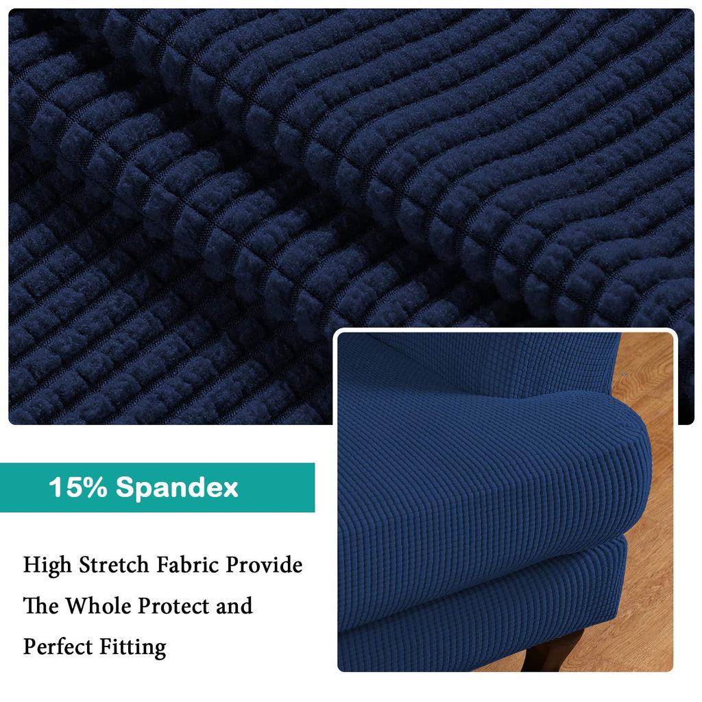 Turquoize Wingback?hair?overs 2 Piece?ing?hair?lipcover Stretch Slipcovers For Wingback Chairs Wing Chair Cover Spandex Jacquard Fabric With Elastic Bottom Non-Slip Furniture Cover, Navy