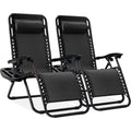 Best Choice Products Set Of 2 Adjustable Steel Mesh Zero Gravity Lounge Chair Recliners W/Pillows And Cup Holder Trays - Black