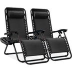 Best Choice Products Set Of 2 Adjustable Steel Mesh Zero Gravity Lounge Chair Recliners W/Pillows And Cup Holder Trays - Black