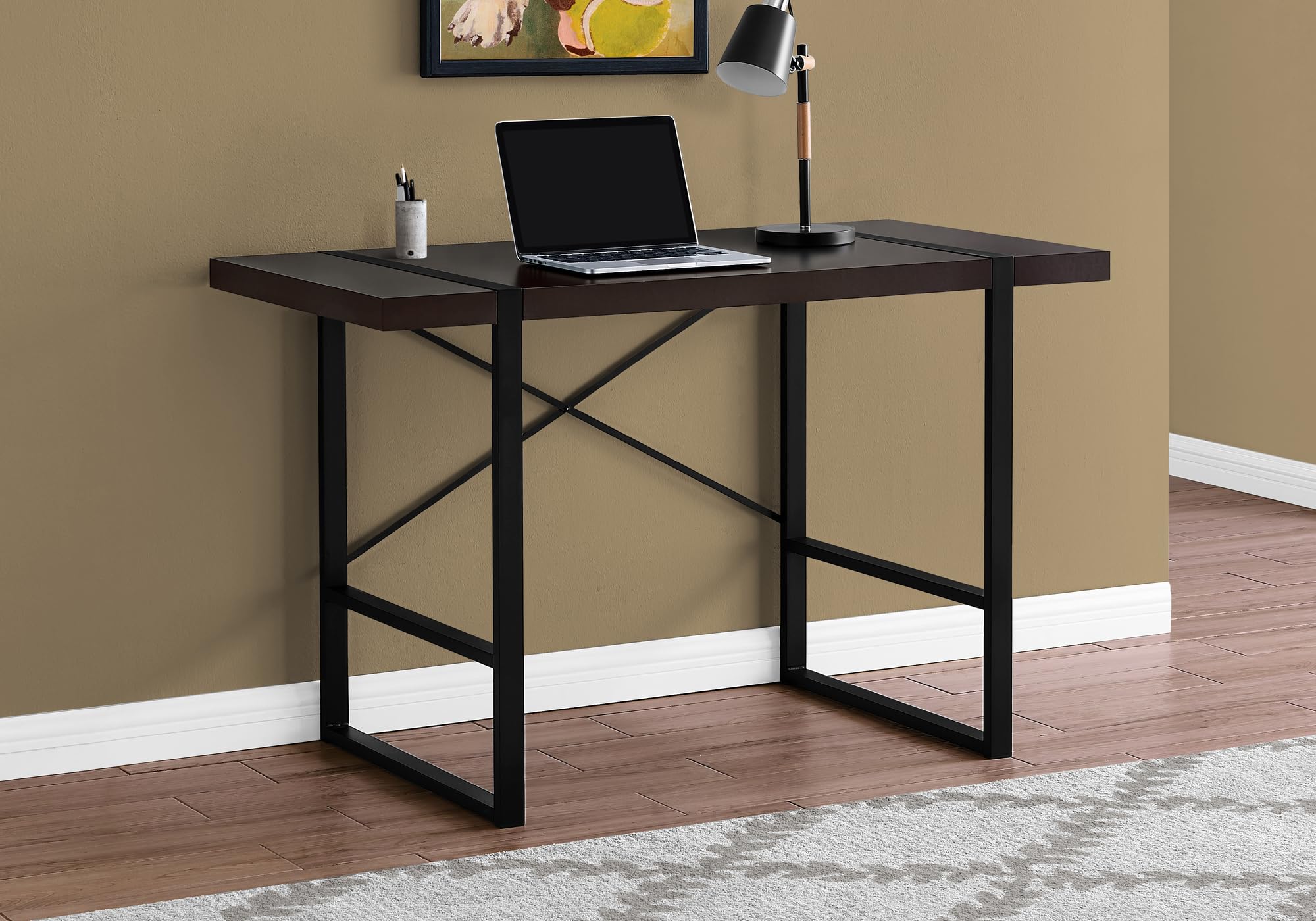 Monarch Specialties Laptop Table For Home & Office-Study Computer Desk-Contemporary Style-Metal Legs, 48&quot; L, Cappuccino