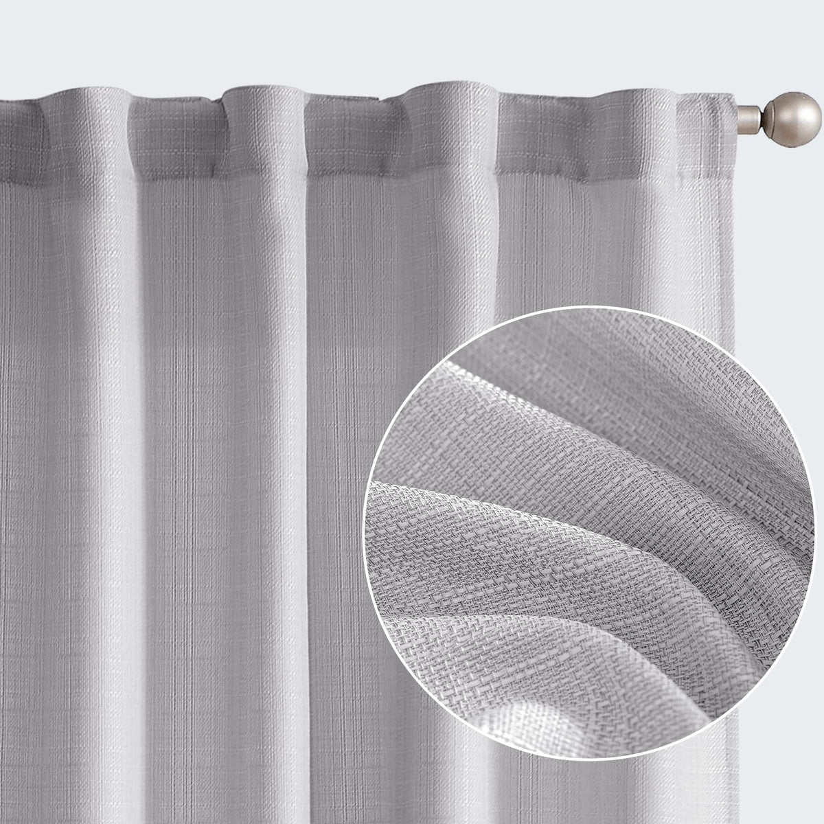 jinchan Grey Curtains for Living Room Linen Textured Curtains 63 Inches Long Farmhouse Curtains Casual Weave Back Tab Drapes Lig