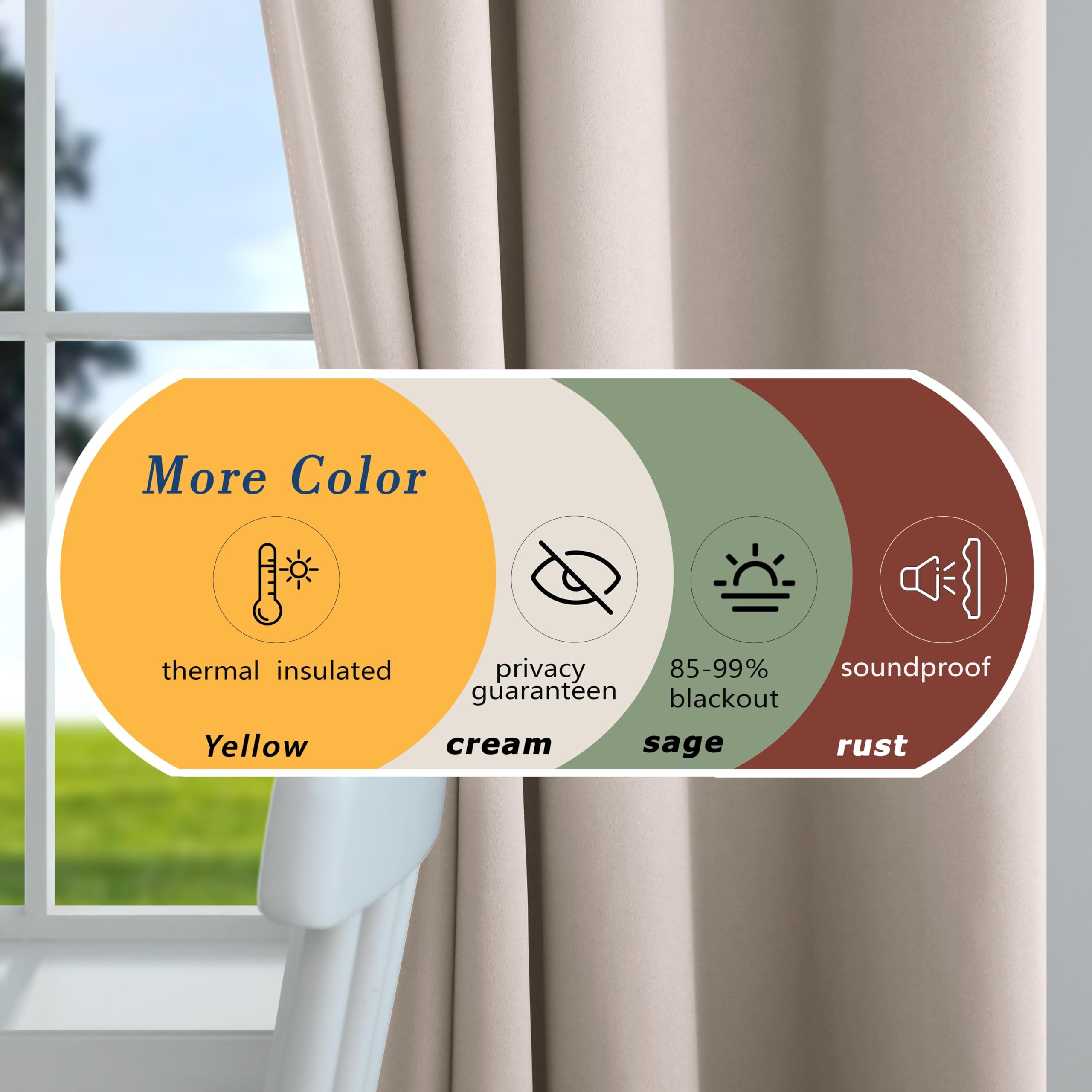 Mrs.Naturall Blackout Curtains 84 Long, 2 Panels Set, Tan Mushroom, 52W, Ideal for Living Room & Bedroom, Energy Efficient Light Blocking