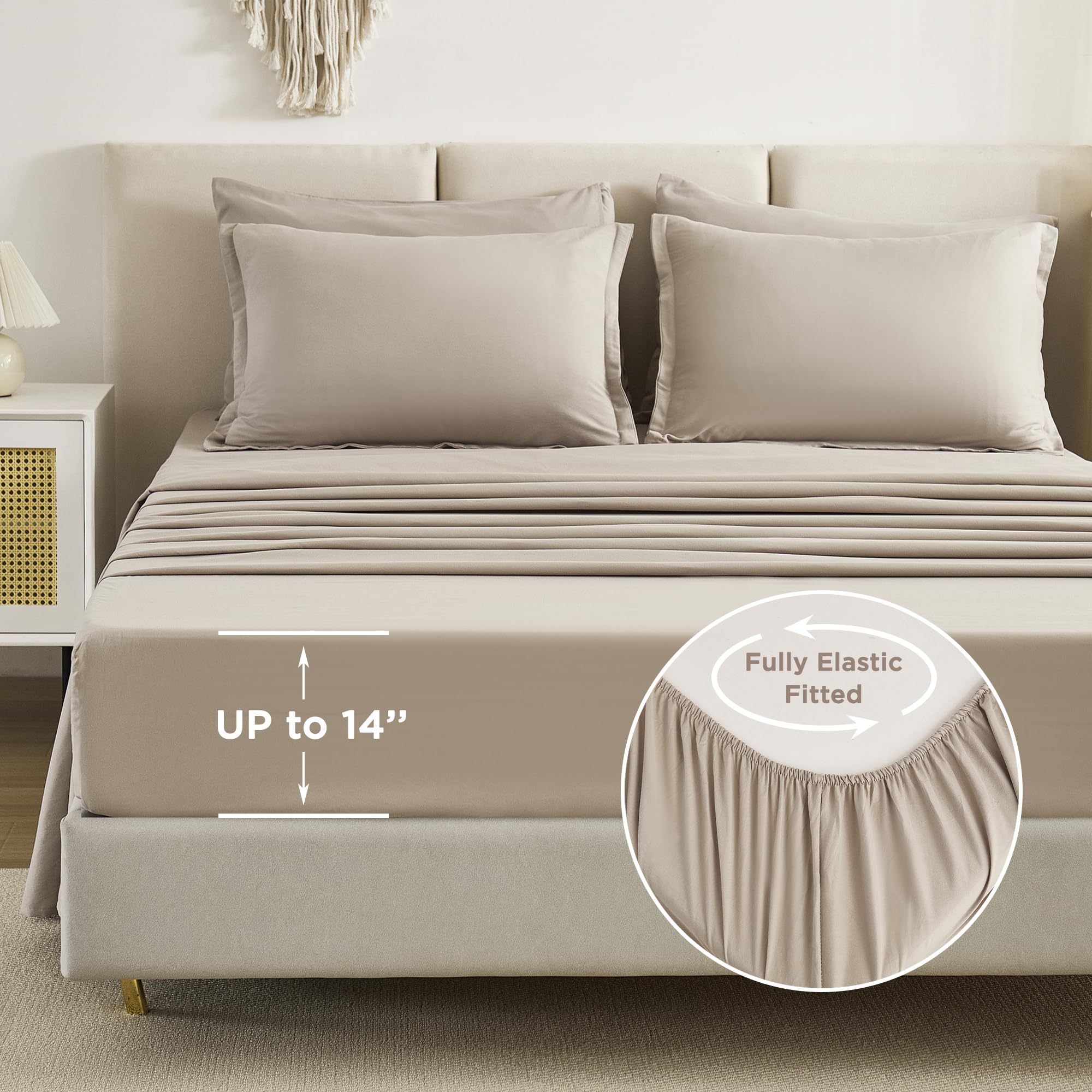 Litanika Comforter King Size Set Oatmeal - 7 Pieces Bed In A Bag King Beddding Comforter Sets, Plain Lightweight Bed Set With Co