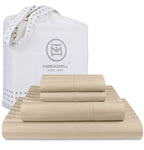 Threadmill 500 Thread Count Full Size Damask Stripe 4 Pc Luxury Cotton Sheet Set, Breathable Light Beige Sheets with 16'' Elasti