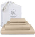 Threadmill 500 Thread Count King Size Damask Stripe, 4 Pc Luxury Cotton Bedsheet Set, Silky Soft Light Beige Sheets With 16' El