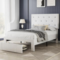 VECELO Twin Size Bed Frame with Storage Drawers, Leather Upholstered with Diamond Tufted Headboard, Solid Wood Slat Support, No 