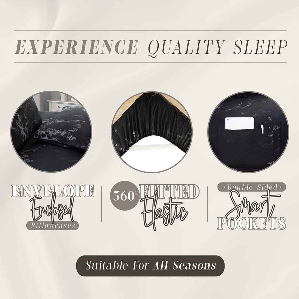 Elegant Comfort Eloise Marble Printed 4-Piece Sheet Set, 1500 Premium Hotel Quality Microfiber, Soft, Wrinkle And Fade Resistant, Fitted Sheets With Smart Pockets, Marble Sheet Set, Twin Xl, Black