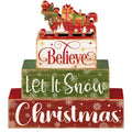 Moucuny 4 Pcs Christmas Sled Table Decor Wooden Block Sign Christmas Tiered Tray Decor Believe Let It Snow Christmas Wood Decor 