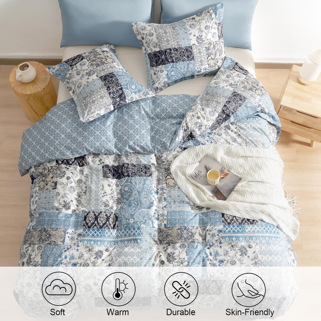 Phf Ultra Soft Floral Duvet Cover Queen Size, Printed Boho Bedding Set 3 Pieces, Comfy Farmhouse Reversible Paisley Pattern Duve
