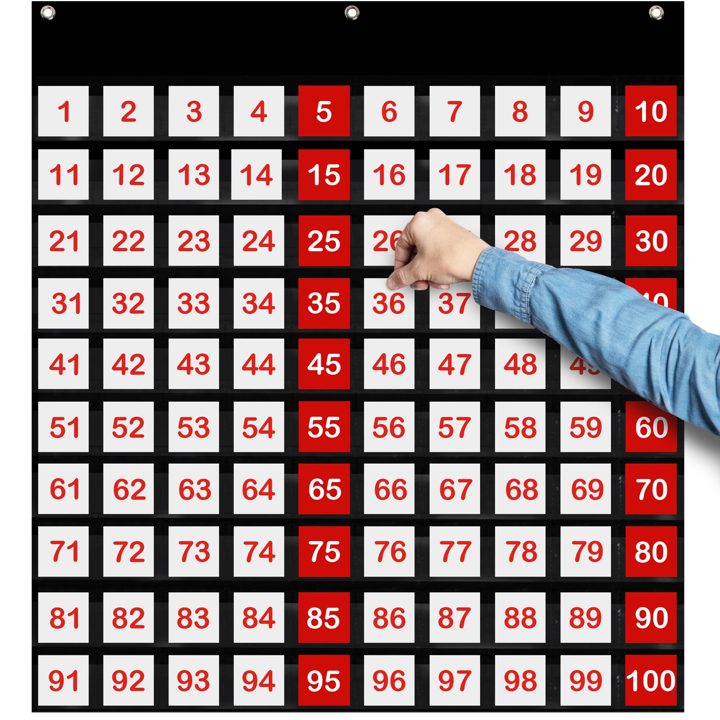Essex Wares 29' Wide X 27.5' Tall 100 Pocket Chart For Classroom - Hundreds Chart For Classroom For Dynamic Math Education - N