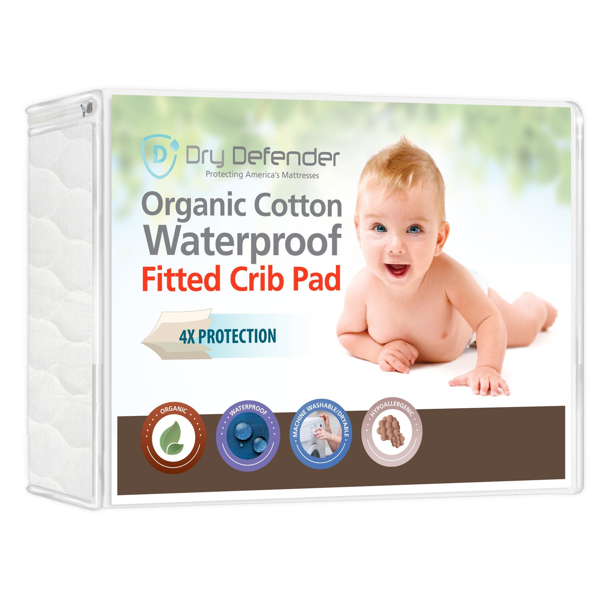 Organic Cotton Waterproof Fitted Crib Pad - Natural Baby Crib Mattress Cover & Protector - Unbleached, Non-Toxic & Hypoallergeni