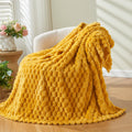 Newcosplay Super Soft Throw Blanket Mustard Yellow Premium Silky Flannel Fleece 3D Clouds Stylish Jacquard Lightweight Bed Blank