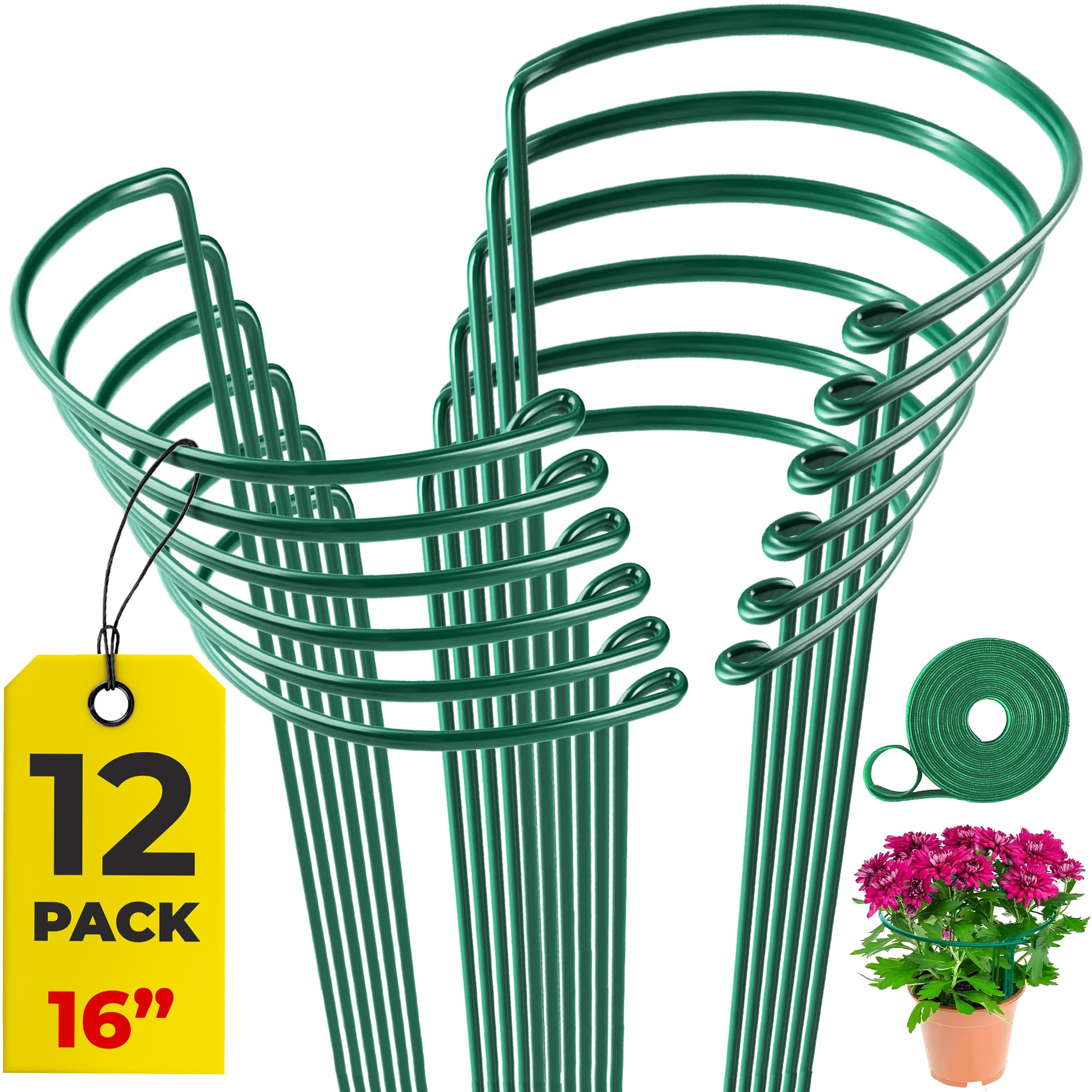 K-Brands 12 Pack Plant Support Stakes - Heavy-Duty Half Round Peony Support Ring And Cage For Indoor And Outdoor Plants - Peony,