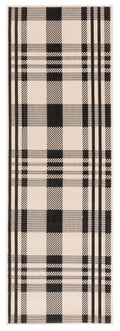 SAFAVIEH Courtyard Collection Runner Rug - 23 x 67, Black & Bone, Plaid Design, Non-Shedding & Easy Care, Indoor/Outdoor & Was