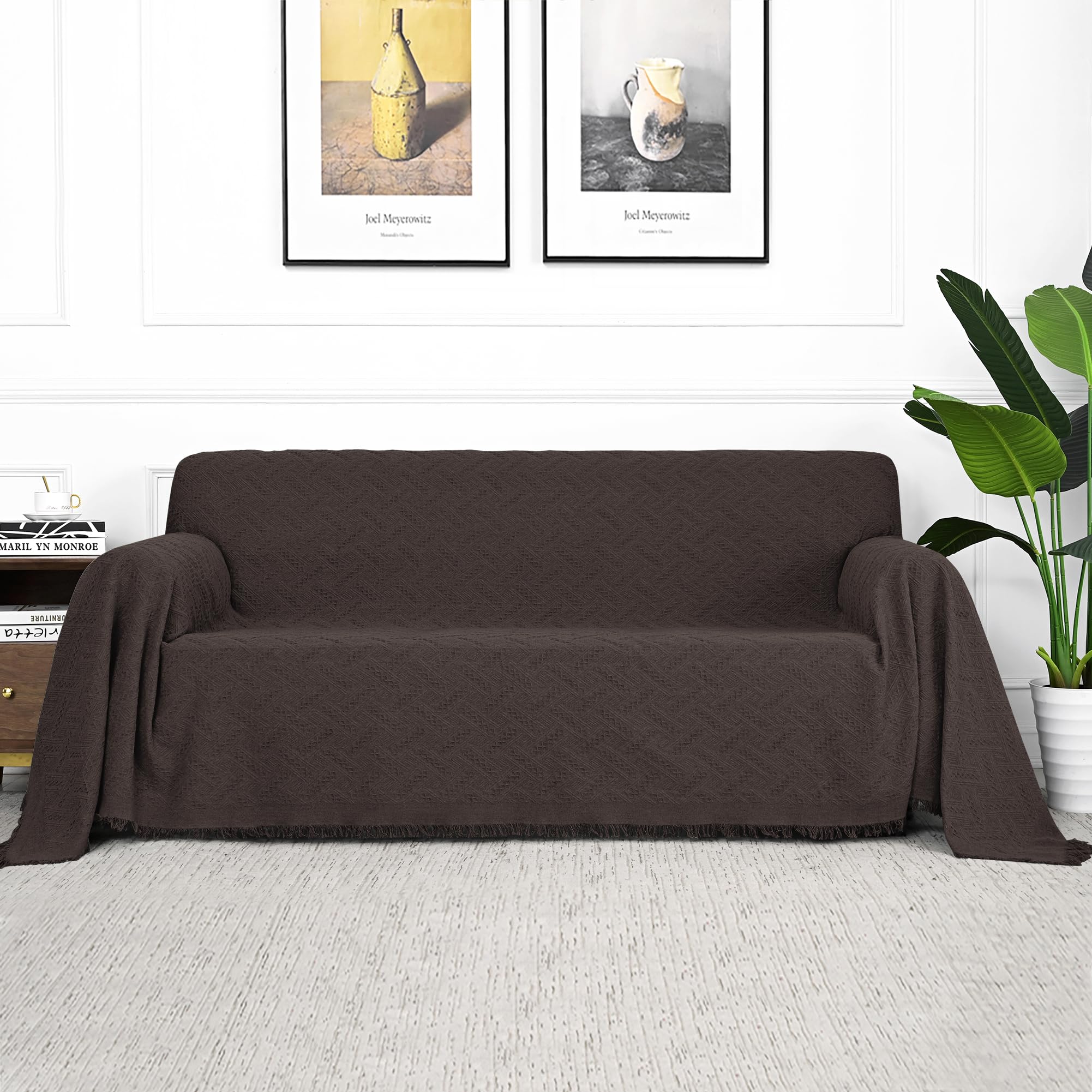 MYSKY HOME Chocolate Sofa Covers for 3 Cushion Couch Geometrical Couch Cover Living Room Sofa Throws Sofa Slipcovers for Pets, K