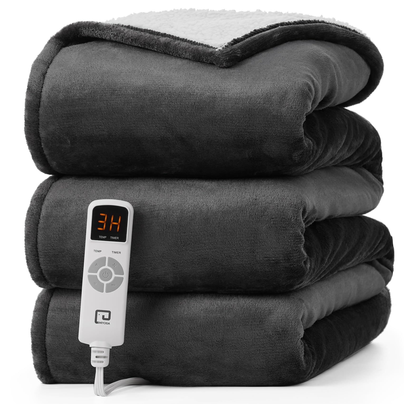 Eheyciga Heated Blanket Electric Blanket Queen Size - Heating Blanket With 9 Heating Levels & 10 Hours Auto Off, Soft Cozy Sherp