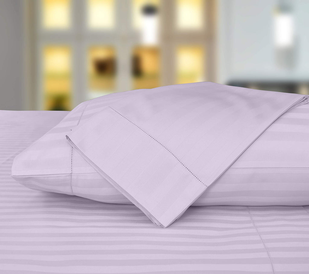 Threadmill 500 Thread Count King Size Damask Stripe, 4 Pc Luxury Cotton Bed Sheet Set, Silky Soft & Breathable Lilac Sheets With