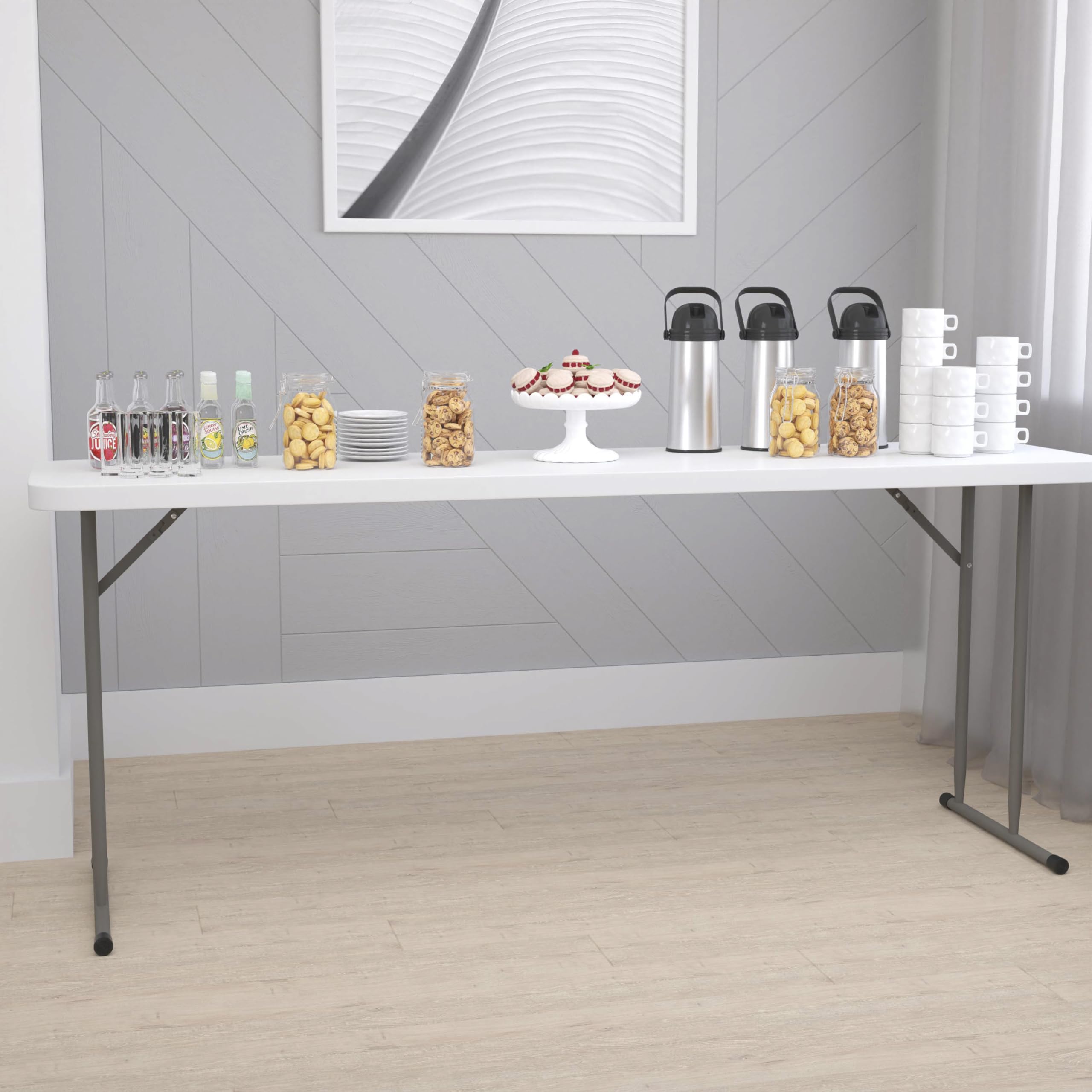 Flash Furniture Kathryn 6' Plastic Folding Training and Event Table, Rectangular Folding Training Table with 220-lb. Static Weight Capacity, White