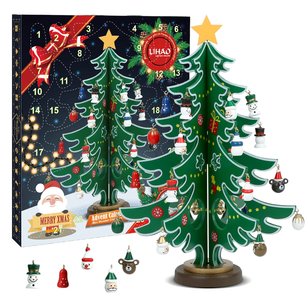 LIHAO Christmas Advent Calendar 2024, 24 Days Countdown Christmas Tree Ornaments Surprise Advent Calendar Set with 24 Pcs Christ