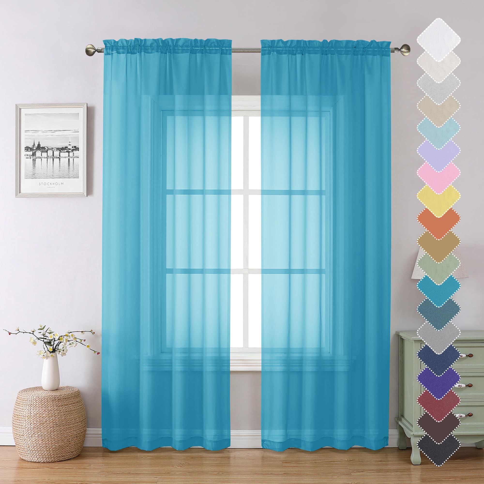 Sheer Curtains 84 Inches Length 2 Panels, Light Filtering Voile Curtain Drapes For Kitchen Bedroom Windows, Dual Rod Pocket Livi