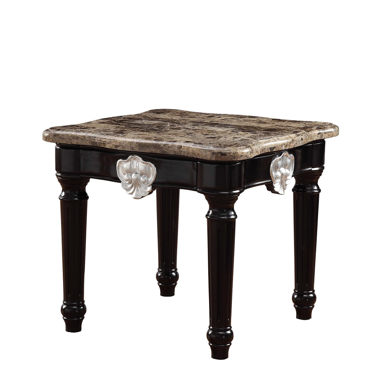 HomeRoots 25' Black Manufactured Wood and Marble Square End Table