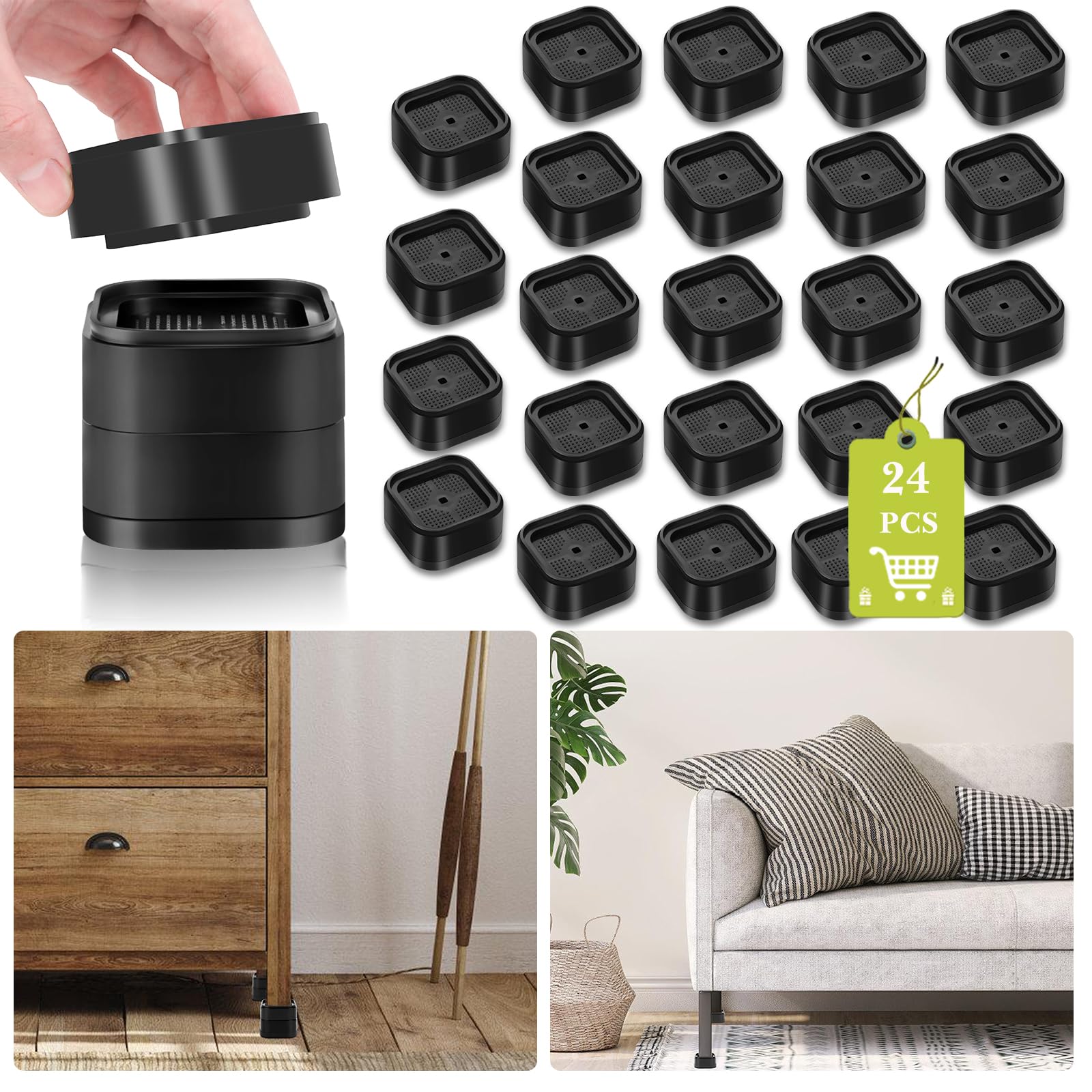 24 Pack Furniture Risers 1,2 Or 3 Inch, Adjustable Bed Risers Heavy Duty For Table Desk Couch Chair Sofa Cabinet Bed Legs Dorm,