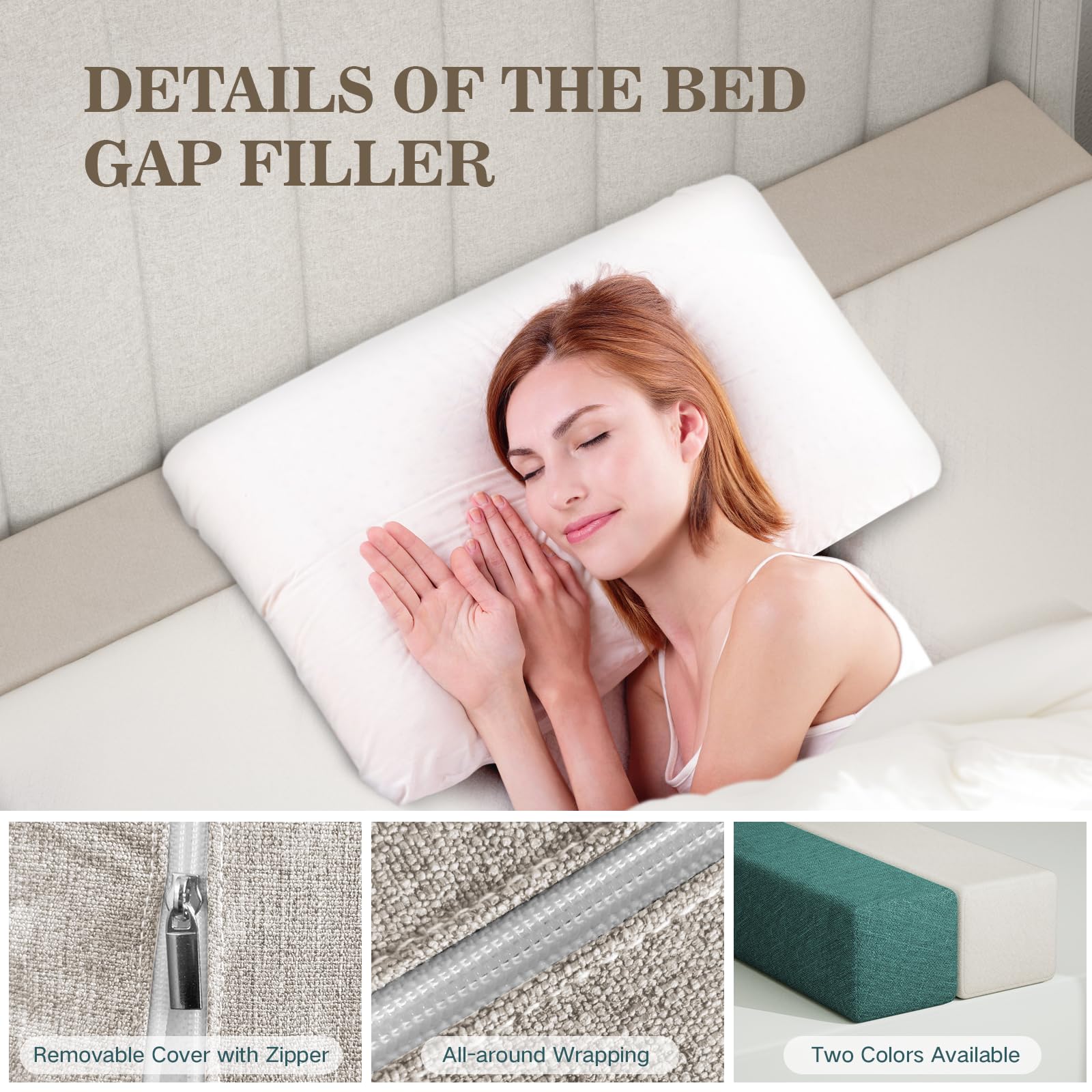 Deepshark Mattress Extender,Bed Gap/Space Filler,Headboard Pillow Between Headboard And Mattress Or Wall,High-Density Sponge Wit
