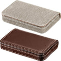 Outus 2 Pieces Business Card Holder, Pu Leather Business Card Case Pocket Wallet With Magnetic Shut For Men Women(Coffee And Gra