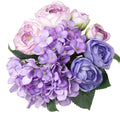 Felice Arts 12 Artificial Flowers Purple Bouquet with 7 Head Silk Tea Rose & Hydrangea Bouquet for Home Vase Wedding Bridal Bouq