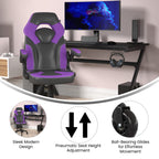 Flash Furniture X10 Gaming Chair Racing Office Computer Pc Adjustable Chair With Flip-Up Arms And Transparent Roller Wheels, Purple/Black Leathersoft