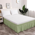 Toodou Easy To Install Wrap Around Sage Green Bed Skirt Three Fabric Sides Elastic Dust Ruffled 16 Inch Tailored Drop, Fade Resi